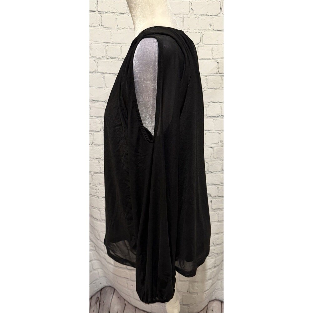INC Women's Keyhole Black Long Sleeve Cold Shoulder Top Blouse Shirt Size Large - Picture 2 of 6